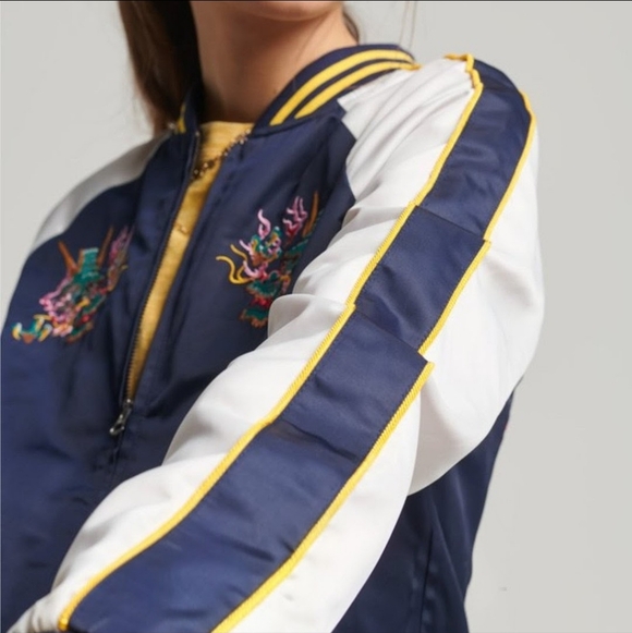 Superdry Vintage Sukajan Souvenir Jacket Map of Japan Navy Blue Size 12 XL - Picture 4 of 16